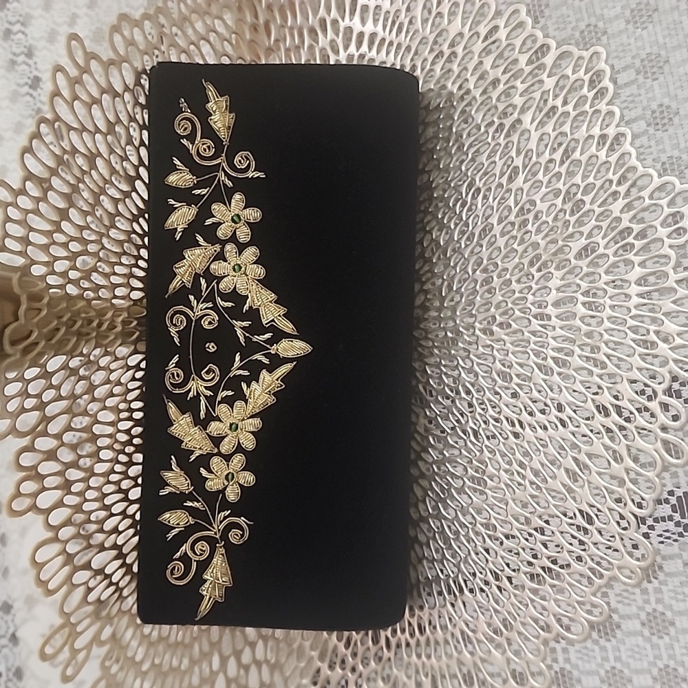 Evening Clutch ,velvet black Indian hand embroided